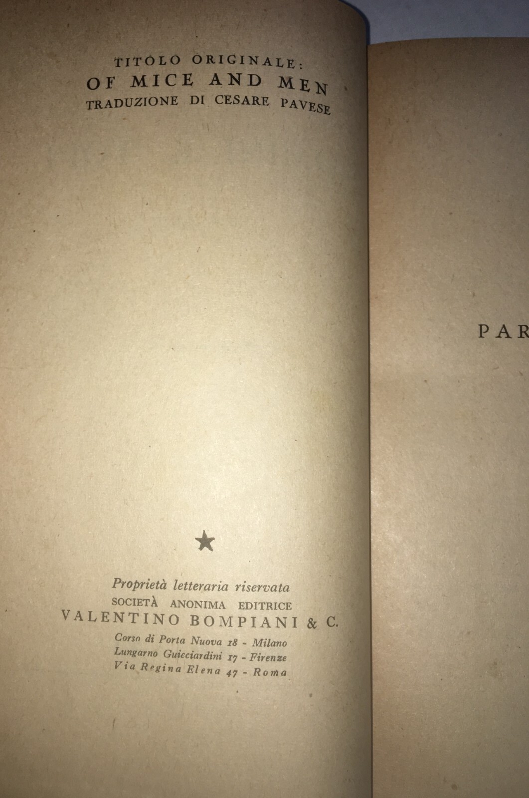 Steinbeck   Uomini E Topi   Edizione 1945   Copertine Di Vellani Marchi E Bernard