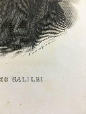 Galileo Galilei. Ritratto In Incisione Originale Di A. Lauro, Passigli, 1840