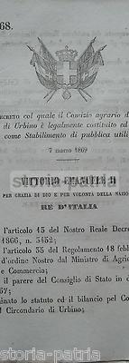 Regio Decreto Comizio Agrario Urbino E Pesaro, 1869