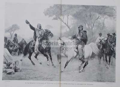 Risorgimento, Savoia, Militaria, Garibaldi E Vittorio Emanuele: Antica Veduta Dell'Incontro