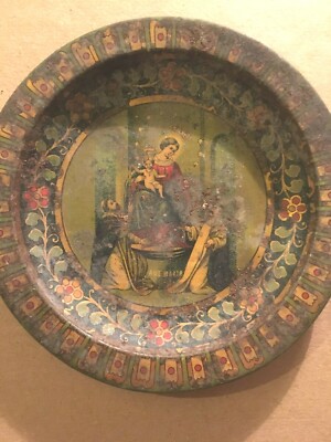 Arte Popolare Devozionale: Madonna Del Rosario Di Pompei, Antica Latta Cromolitografata