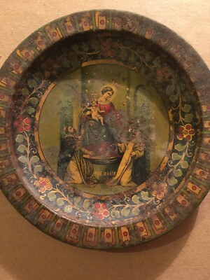Arte Popolare Devozionale: Madonna Del Rosario Di Pompei, Antica Latta Cromolitografata