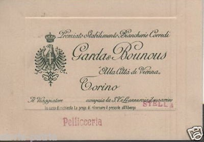 Torino: Moda E Biancheria Garda & Bounous, Biglietto Pubblicitario Con Araldica, Bari