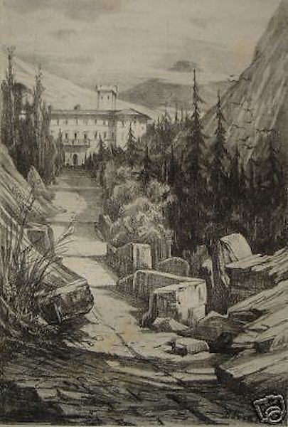 Charnal, Veduta Paesaggistica Montana, Litografia, Edoardo Borrani, Circa 1870