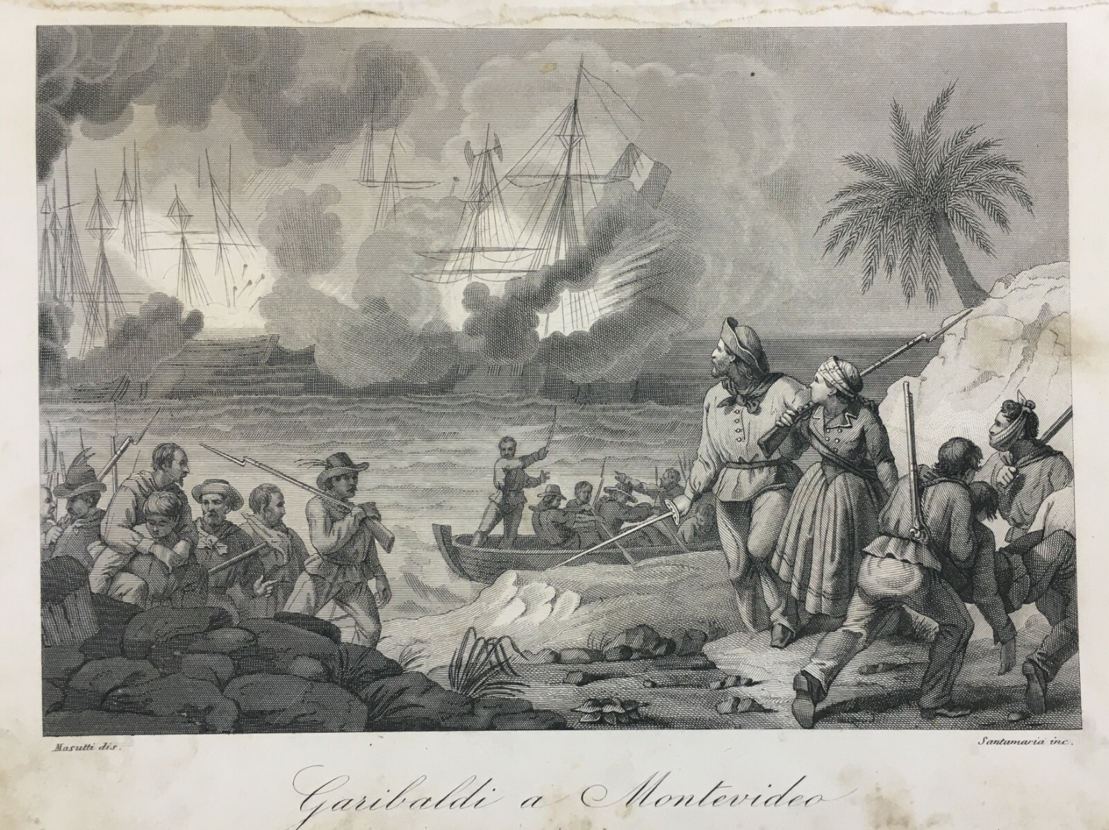 Risorgimento: Garibaldi A Montevideo. Veduta Animata, Militaria E Battaglia Navale