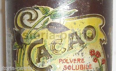 Grafica Liberty: Barattolo Cacao Pubblicitario d'Epoca