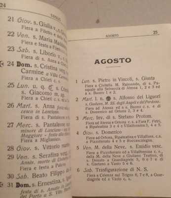 Abruzzo, Lanciano, Almanacco 1932, Calendario Fiere Paesane In Provincia Di Chieti