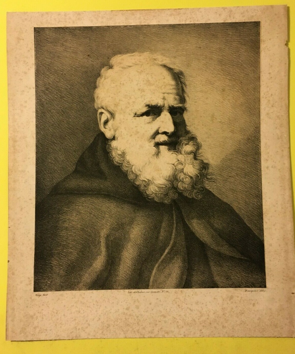 Ritratto Di Frate, Artisti Mengs E Franquinet, Incisione Litografica Antica