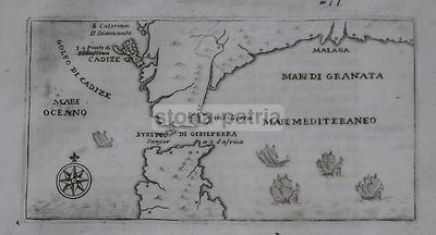 Mappa Di Marineria Antica: Topografia Del '700 Di Cadice, Granata, Malaga, Gibilterra E Navi