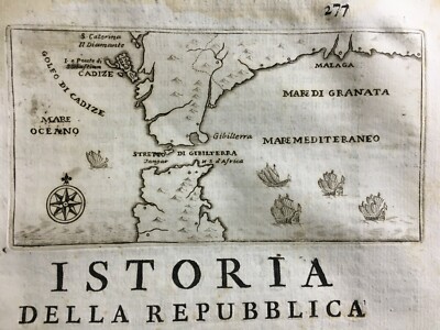 Mappa Di Marineria Antica: Topografia Del '700 Di Cadice, Granata, Malaga, Gibilterra E Navi