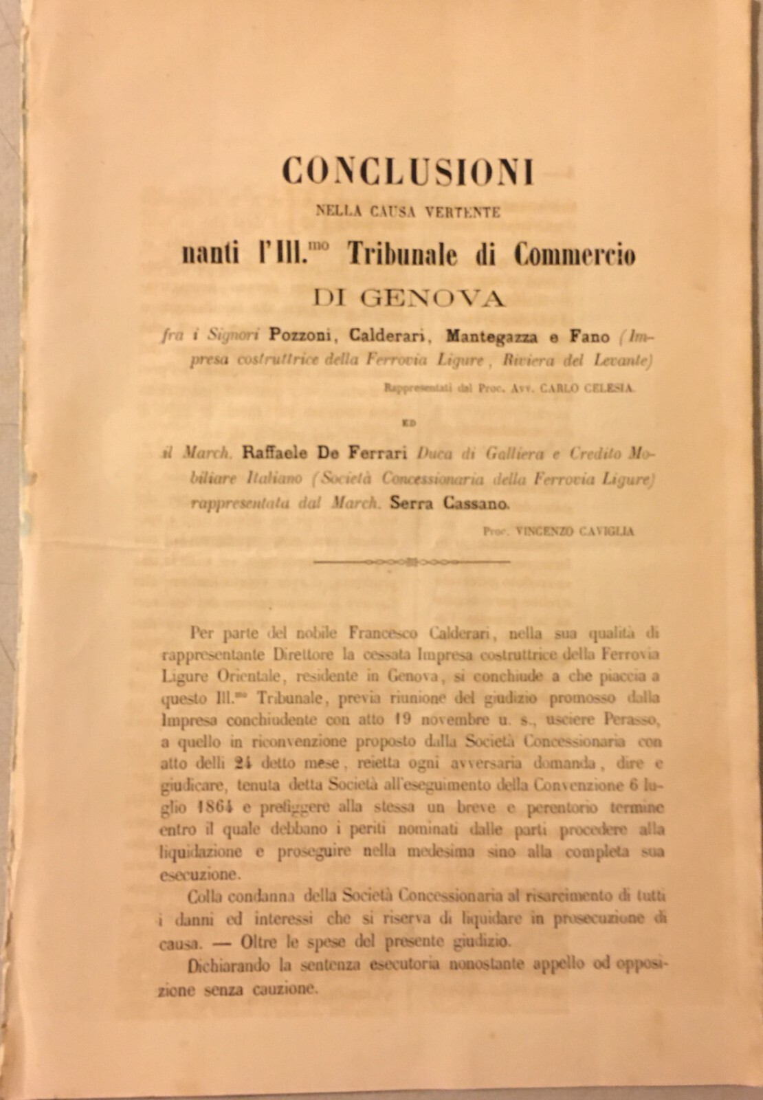 Giuridica, Economia E Commercio: Controversia Ferrovia Ligure A Genova, De Ferrari E Serra Cassano, 1864