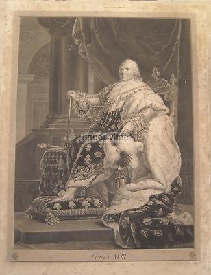 Grande Incisione Antica: Ritratto Reale Di Luigi XVIII
