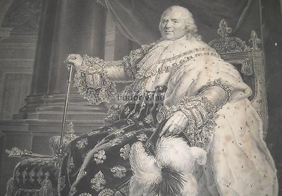 Grande Incisione Antica: Ritratto Reale Di Luigi XVIII