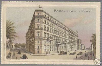 Roma   Hotel Boston   Cartoncino Pubblicitario d'Epoca