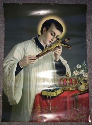 Antica Stampa Popolare Devozionale Di San Luigi Gonzaga, Mantova, Grande Cromolitografia A Colori, 1920 Circa