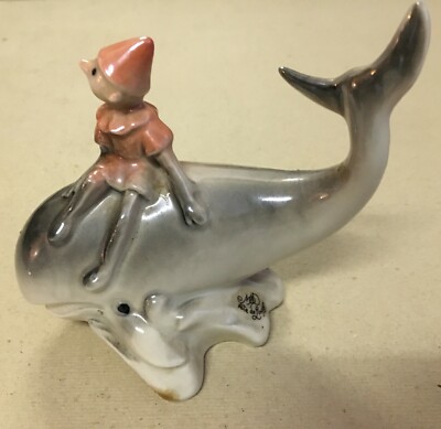 Pinocchio E La Balena, Scultura In Ceramica Di Limoges