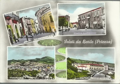 Basilicata, Potenza, Barile: Quattro Antiche Vedute. Cartolina d'Epoca A Colori, Anni '60