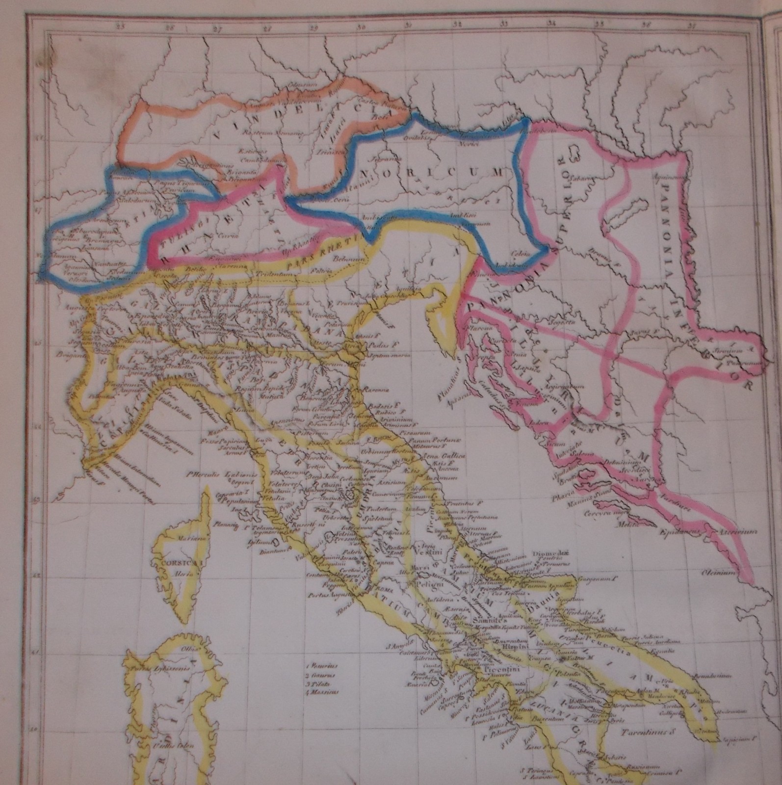 Antica Cartografia: Italia, Sicilia, Sardegna, Corsica, Svizzera, Illiria, Malta, Gallia