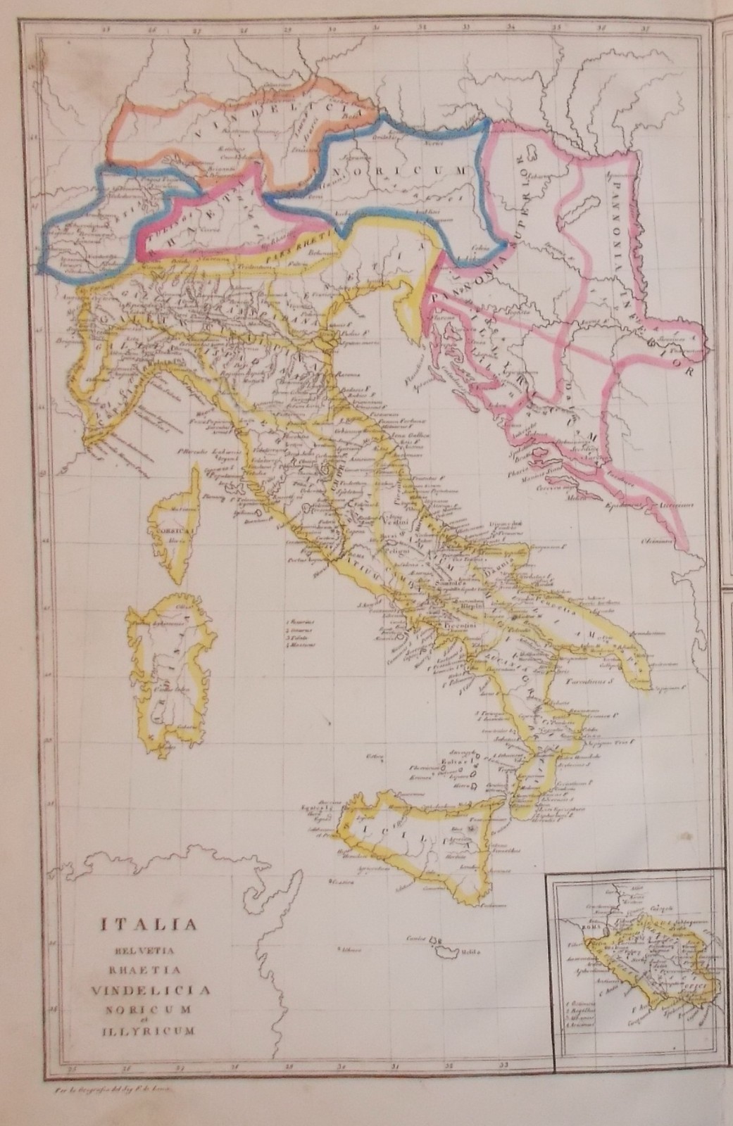 Antica Cartografia: Italia, Sicilia, Sardegna, Corsica, Svizzera, Illiria, Malta, Gallia