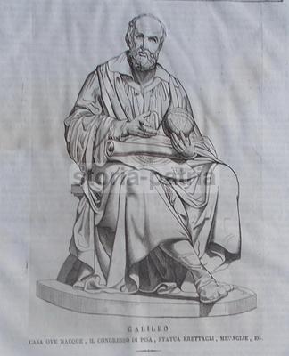 Ritratto Di Galileo Galilei: Opera Scultorea Monumentale, Incisione Del 1840