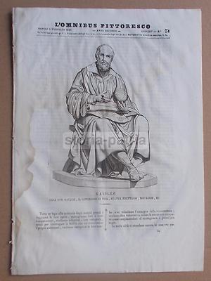 Ritratto Di Galileo Galilei: Opera Scultorea Monumentale, Incisione Del 1840