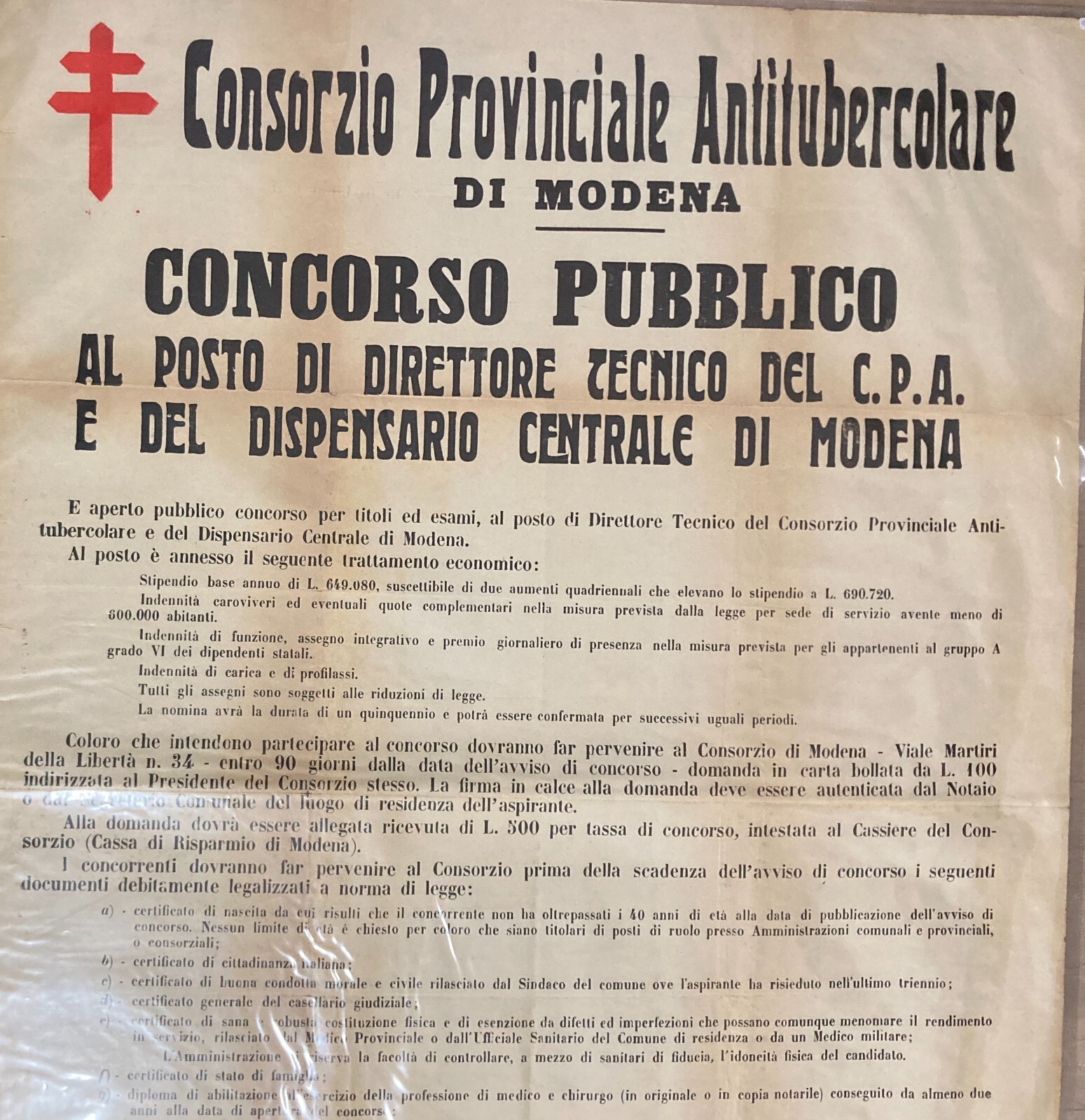 Medicina   Tubercolosi   Consorzio Antitubercolare   Grande Manifesto d'Epoca   Modena