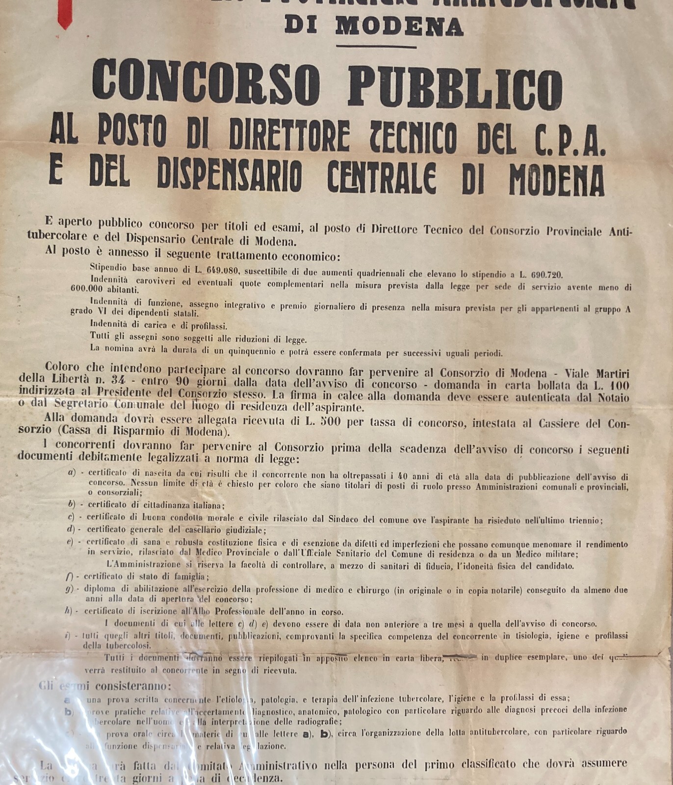Medicina   Tubercolosi   Consorzio Antitubercolare   Grande Manifesto d'Epoca   Modena