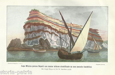 Geologia, Stratificazioni Tufacee Di Capo Miseno, Napoli. Antica Stampa A Colori