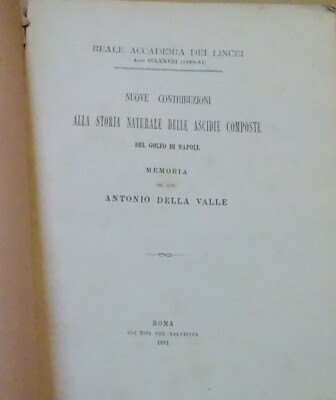 Storia Naturale, Botanica: Ascidie Composte Del Golfo Di Napoli, Della Valle, 1881