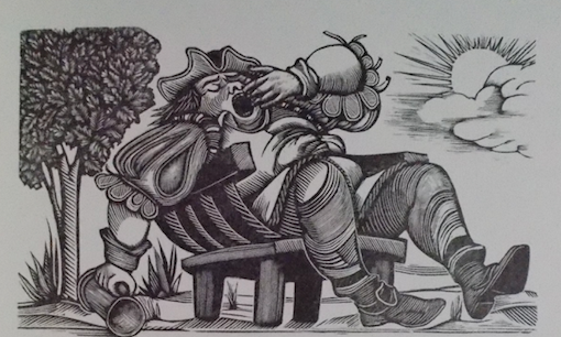 Arte: Stampa Popolare, Bevitore Assonnato, Artistica Xilografia   Mario Gambedotti