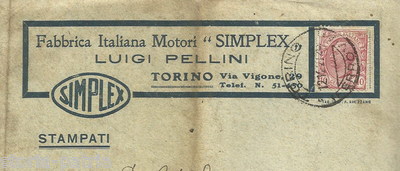 Piemonte, Torino, Auto Moto, Motori Simplex, Pellini, Antica Busta Pubblicitaria