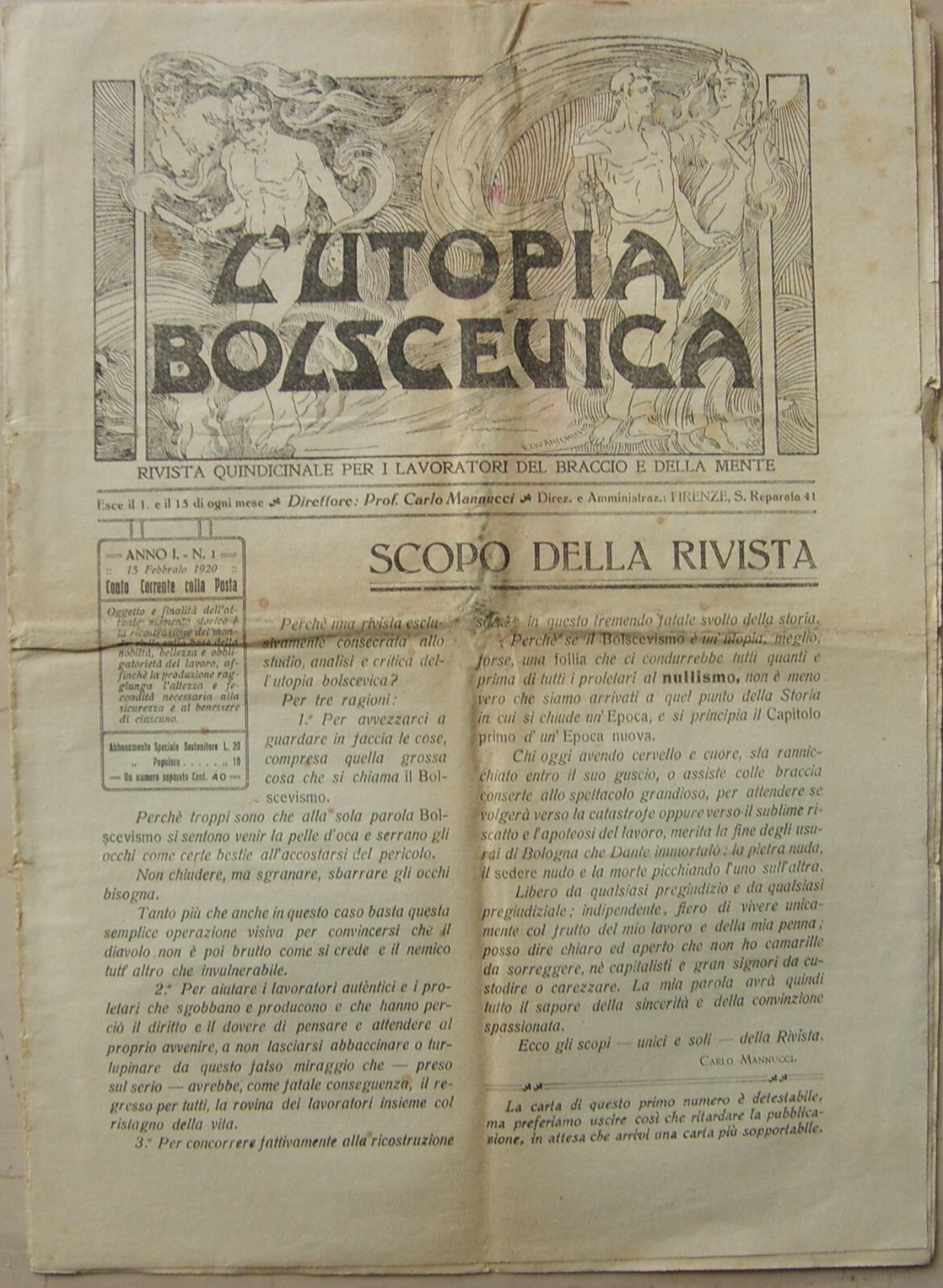 L'Utopia Bolscevica: Rivista Quindicinale (n. 1, 1920)