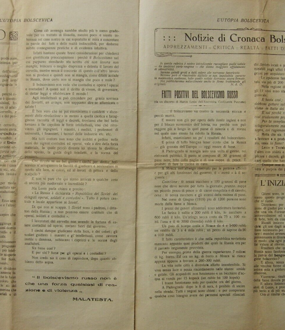 L'Utopia Bolscevica: Rivista Quindicinale (n. 1, 1920)