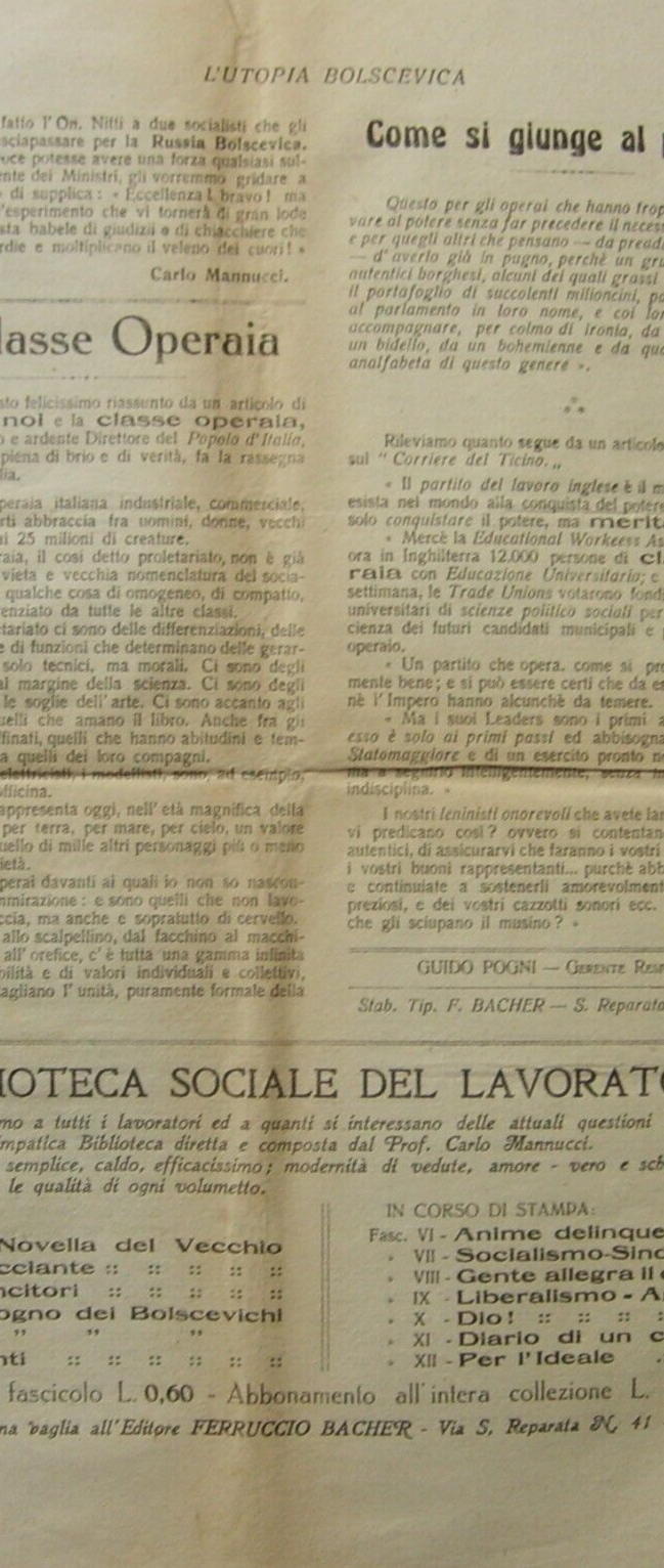 L'Utopia Bolscevica: Rivista Quindicinale (n. 1, 1920)