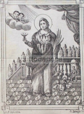 Antica Stampa Popolare Devozionale Di Santa Lucia, Protettrice Della Vista