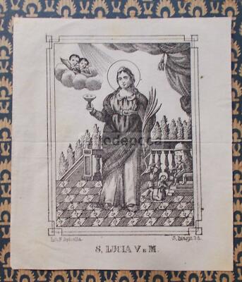 Antica Stampa Popolare Devozionale Di Santa Lucia, Protettrice Della Vista