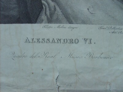 Papato: Papa Alessandro VI, Sebastiano Del Piombo, Incisore Francesco Pellecchia   Grande Antico Ritratto