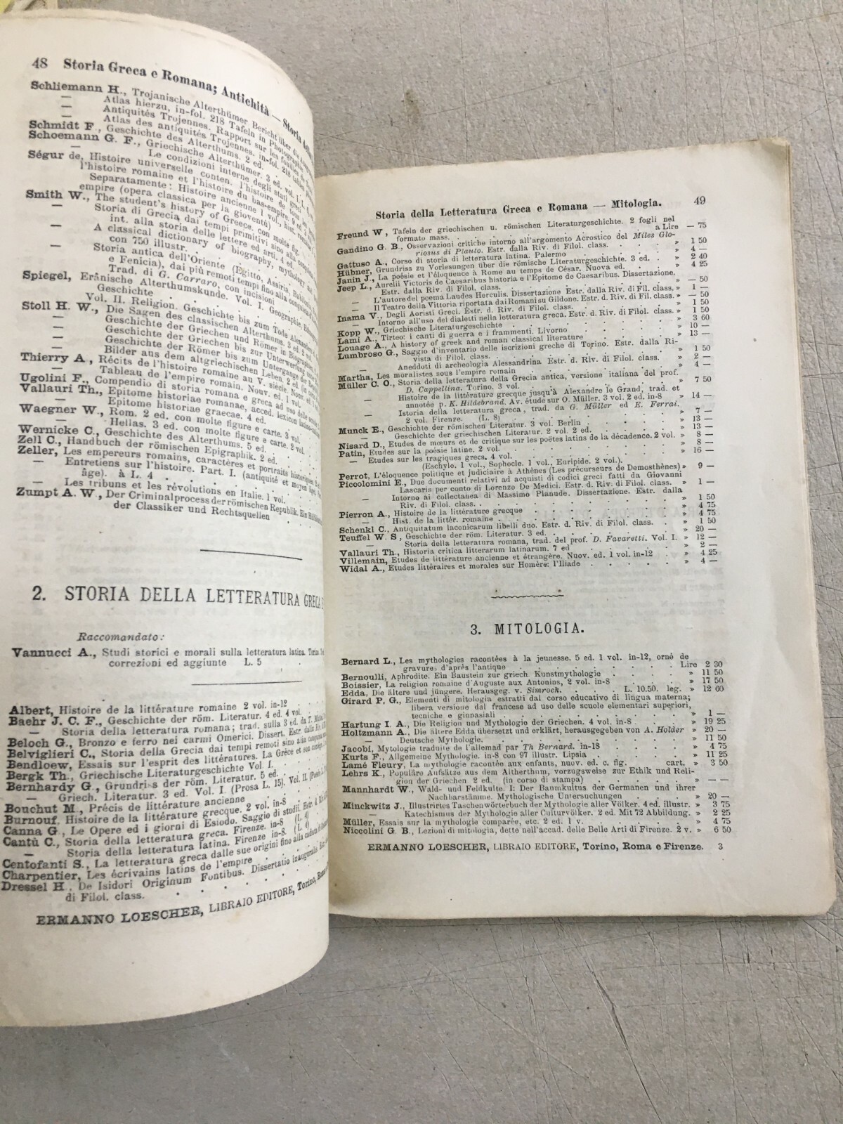 Bibliografia, Antico Catalogo Librario, Torino, Libreria Ermanno Loescher, 1875 76