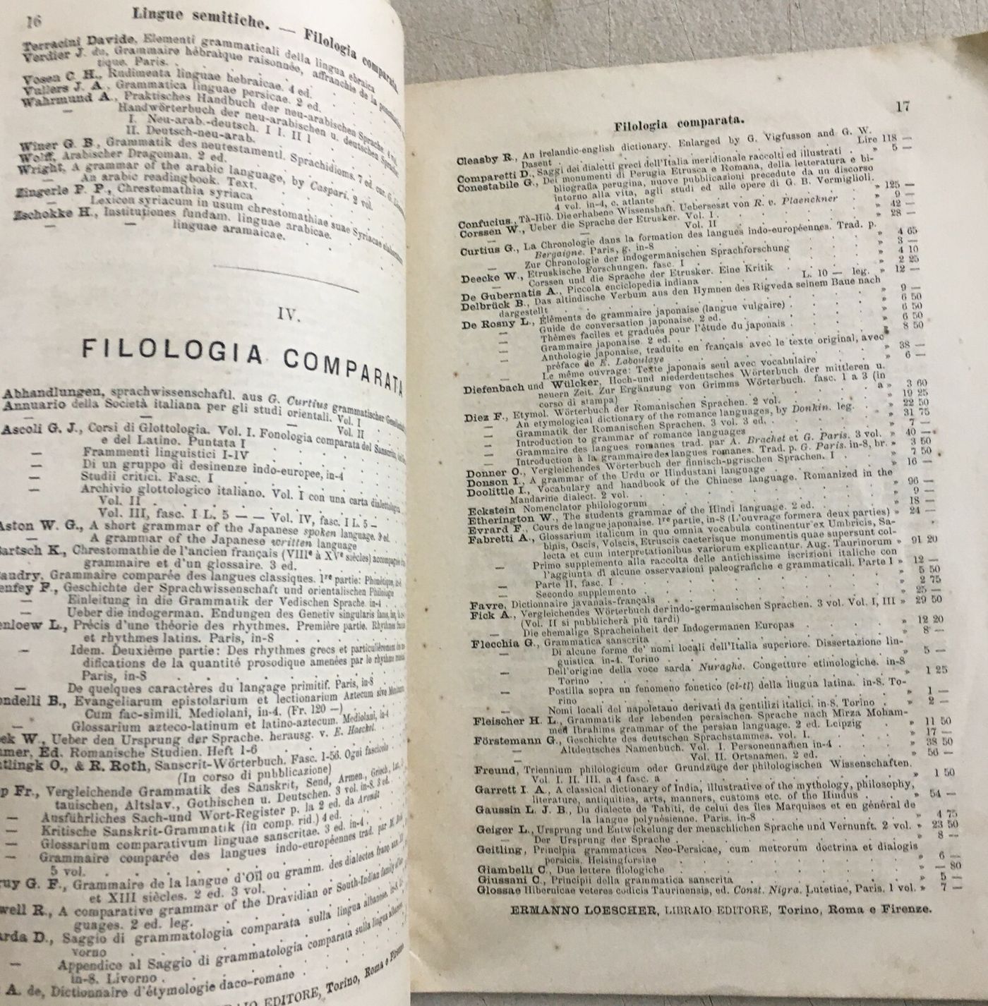 Bibliografia, Antico Catalogo Librario, Torino, Libreria Ermanno Loescher, 1875 76