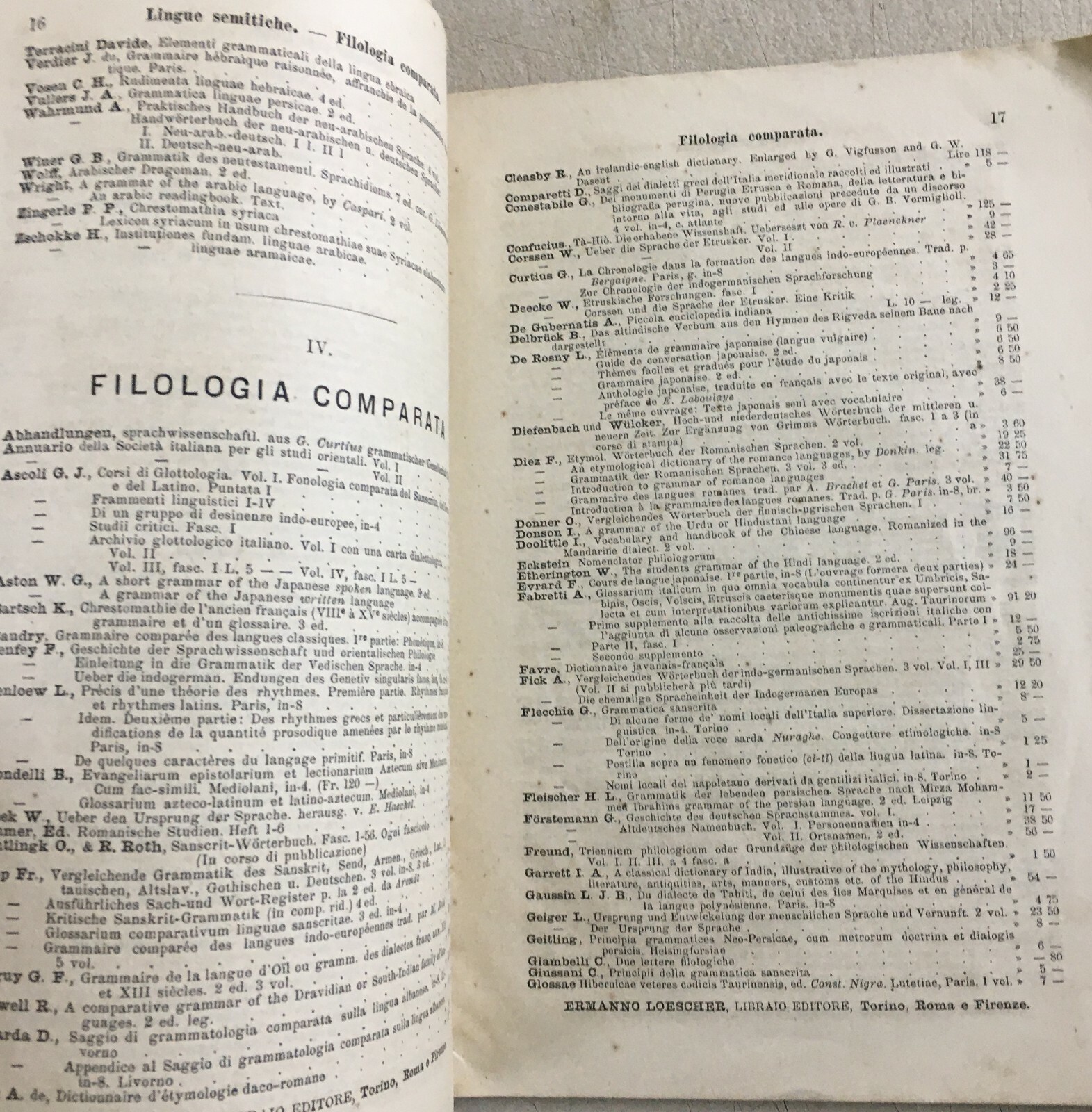 Bibliografia, Antico Catalogo Librario, Torino, Libreria Ermanno Loescher, 1875 76