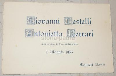 Invito Per Nozze Restelli Ferrari, Cameri, 1936