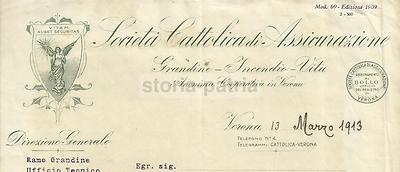 Società Cattolica Di Assicurazioni, Verona   Carta Intestata Pubblicitaria (1913)