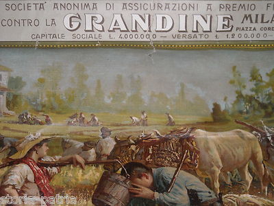 Manifesto Pubblicitario 1907 Assicurazione Grandine Milano Cromolitografia