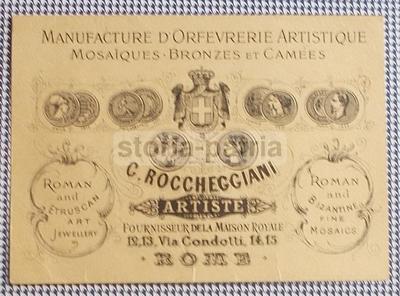 Oreficeria, Mosaici, Bronzi, Cammei: Rara Pubblicitaria Araldica Roccheggiani, Roma