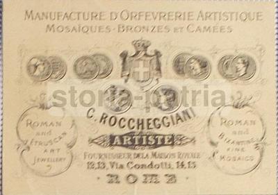 Oreficeria, Mosaici, Bronzi, Cammei: Rara Pubblicitaria Araldica Roccheggiani, Roma