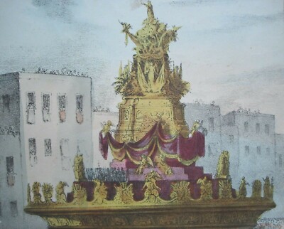 Sicilia, Palermo: Festa Di S. Rosalia. Animatissima Veduta, Policroma Litografia, XIX Secolo