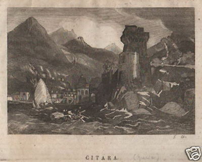 Antica Veduta Portuale Napoletana: Cetara, Torre Saracena, Incisione All'Acquaforte Del 1839
