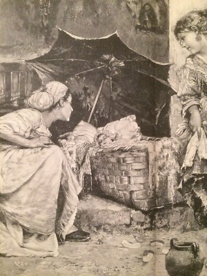 Irolli, Scena Folkloristica Con Culla, Bimba E Ortaggi