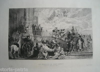 Miracolo Di San Benoit (San Benedetto), Antica Incisione All'Acquaforte, Ramus, Rubens, Fine '800