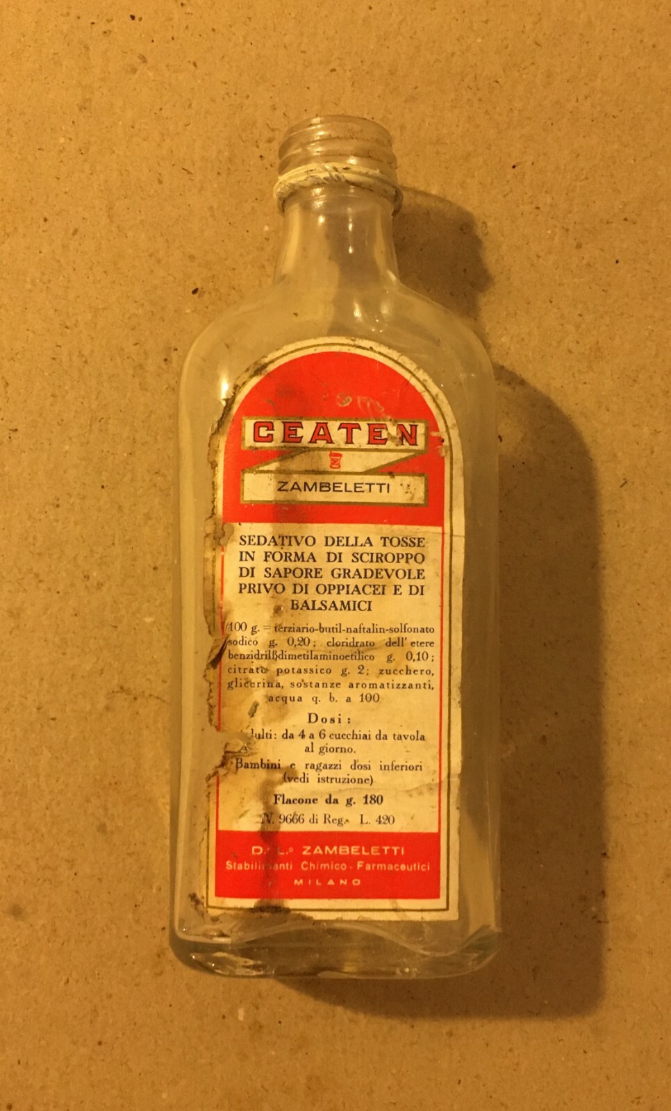 Bottiglia Farmaceutica Zambeletti Ceaten, Milano